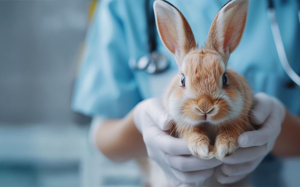 Vet holding rabbit