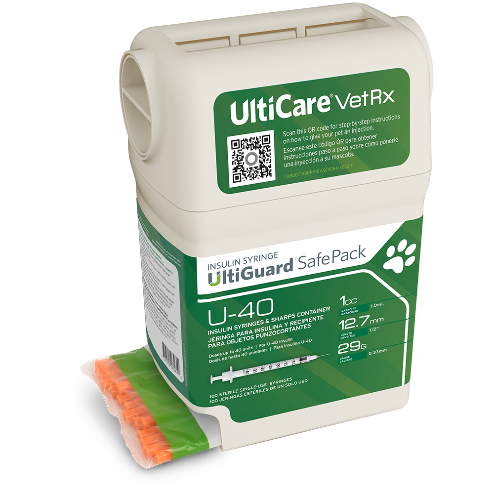 UltiCare VetRx UltiGuard Safe Pack U-40 Insulin Syringes 1 mL/cc 12.7mm (1/2") x 29G