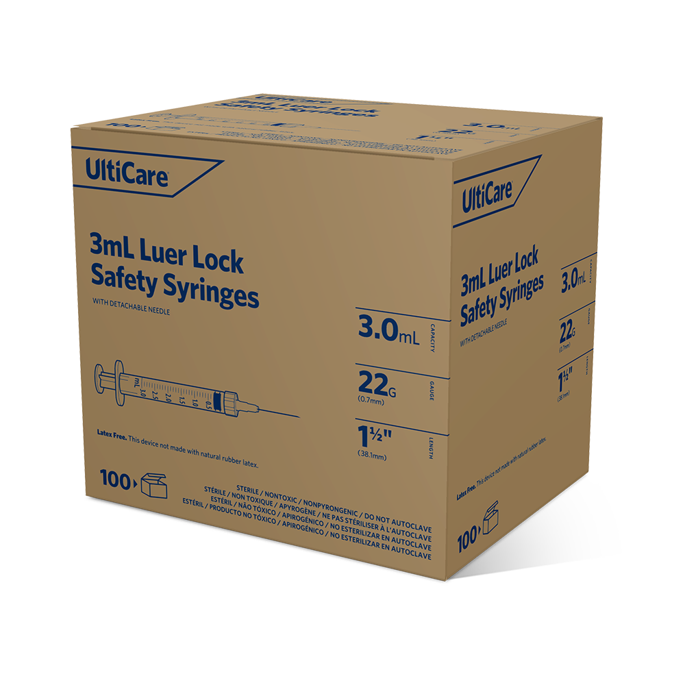 63005 UC 100 CT 3 ML SAFETY SYR 22 G 1 1 2 3 QTR