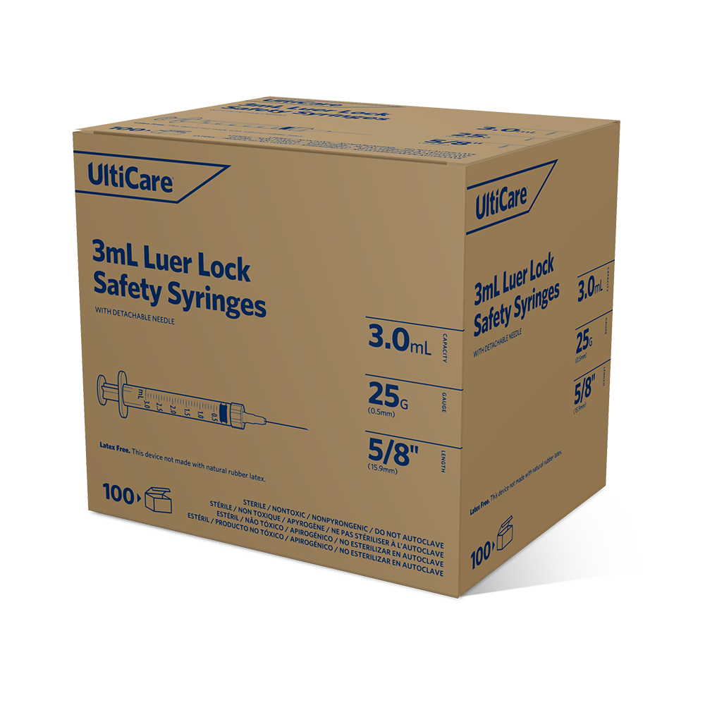63007 UC 100 CT 3 ML SAFETY SYR 25 G 5 8 3 QTR