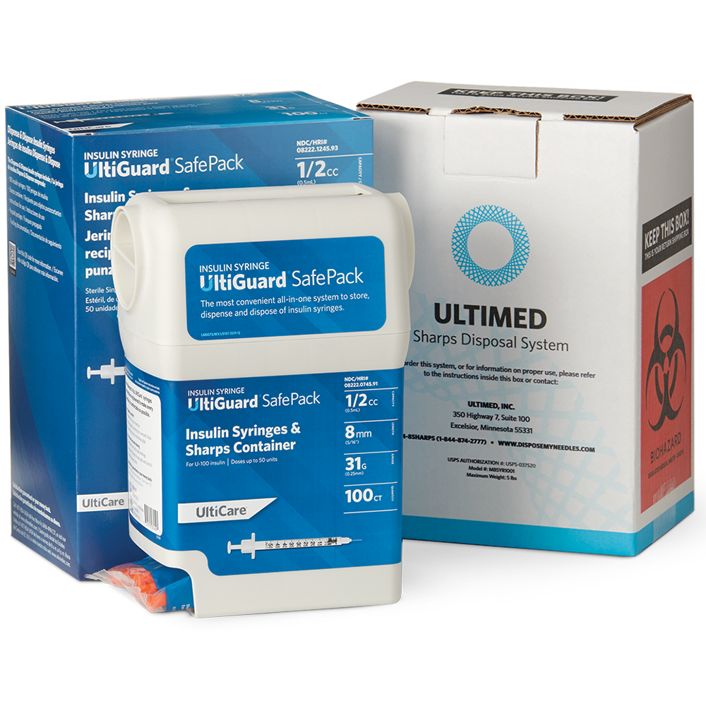 UltiGuard Safe Pack Sharps Container and Mail-Back Disposal Kit U-100 Insulin Syringes