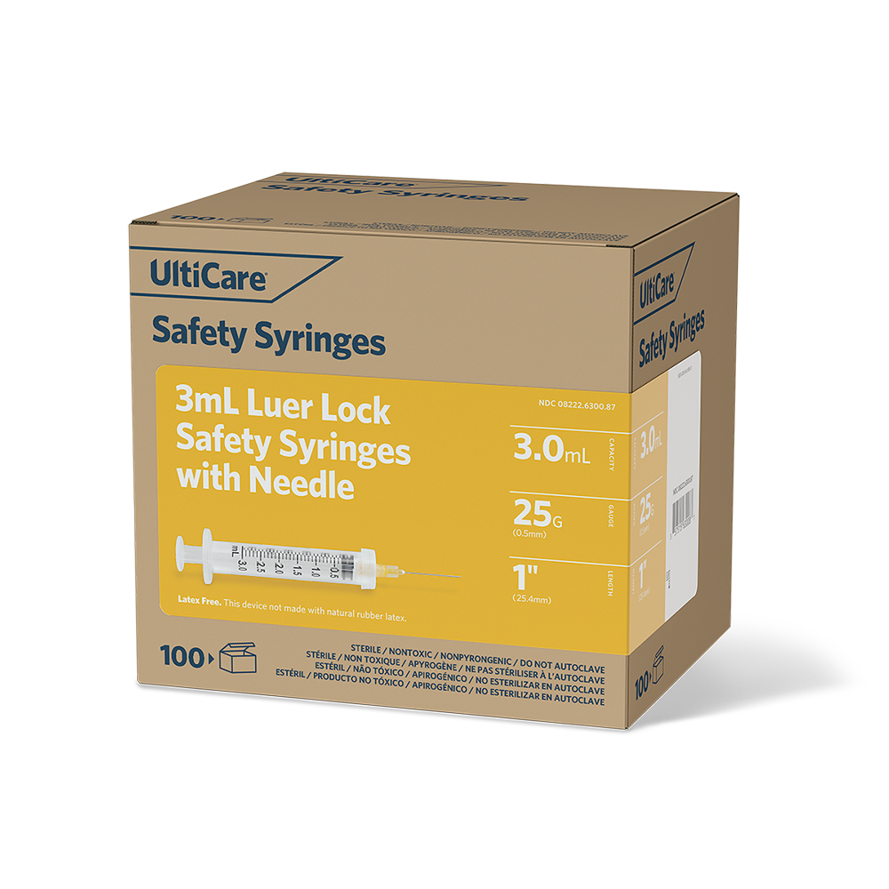UltiCare 3 mL Safety Syringes 3 mL 25.4mm (1") x 25G