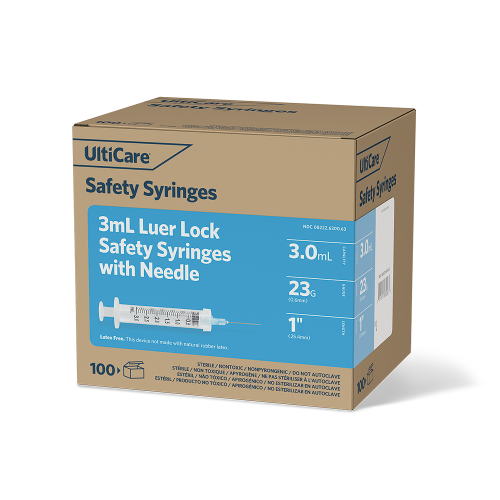UltiCare 3 mL Safety Syringes 3 mL 25.4mm (1") x 23G