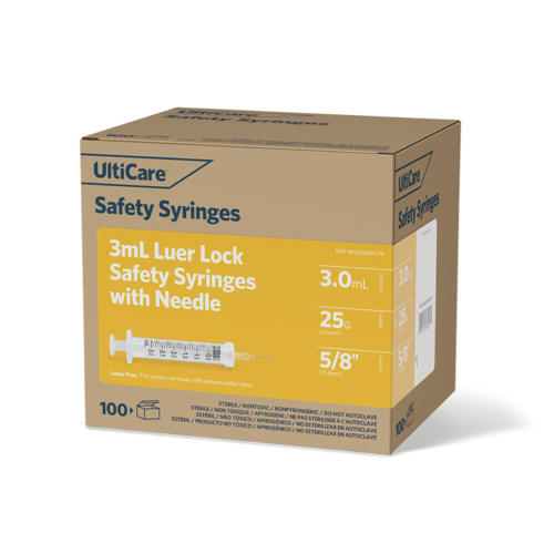 UltiCare 3 mL Safety Syringes 3 mL 15.9mm (5/8") x 25G
