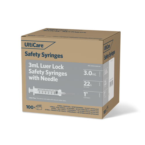 UltiCare Safety Syringes 3 mL 25.4mm (1") x 22G