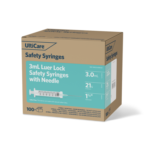 UltiCare Safety Syringes 3 mL 38.1mm (1-1/2") x 21G