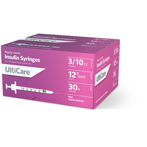 UltiCare U-100 Insulin Syringes 3/10 mL/cc 12.7mm (1/2") x 30G