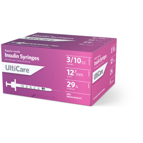 UltiCare U-100 Insulin Syringes 3/10 mL/cc 12.7mm (1/2") x 29G