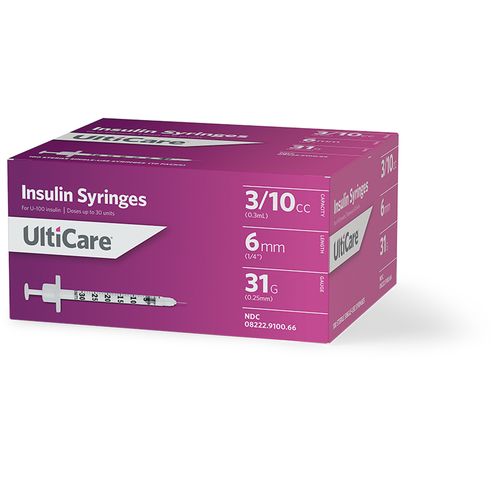 UltiCare U-100 Insulin Syringes 3/10 mL/cc 6mm (1/4") x 31G