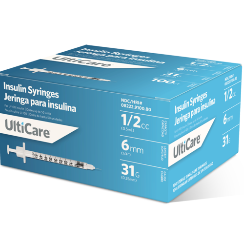 UltiCare U-100 Insulin Syringes 1/2 mL/cc 6mm (1/4") x 31G