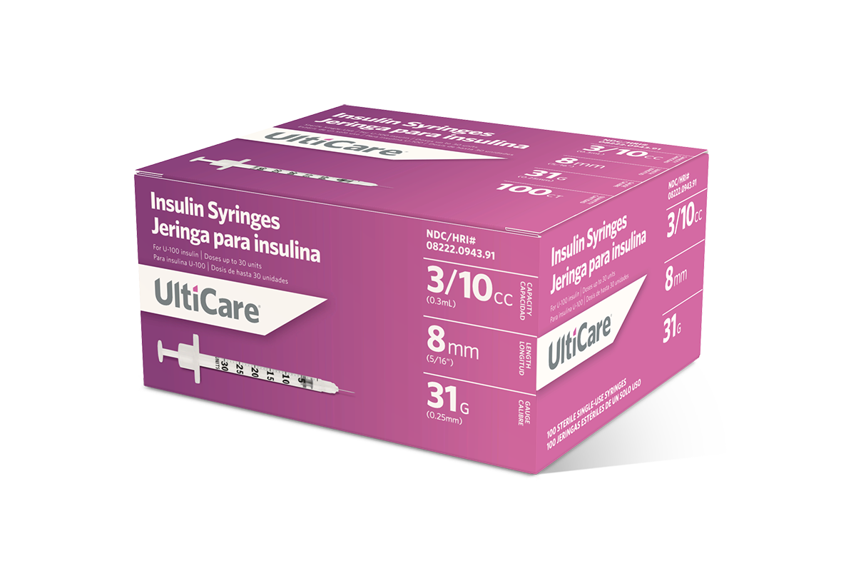 UltiCare U-100 Insulin Syringes 3/10 mL/cc 8mm (5/16") x 31G