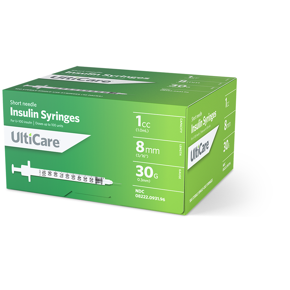 UltiCare U-100 Insulin Syringes 1 mL/cc 8mm (5/16") x 30G