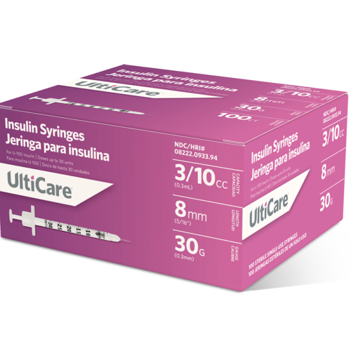 UltiCare U-100 Insulin Syringes 3/10 mL/cc 8mm (5/16") x 30G
