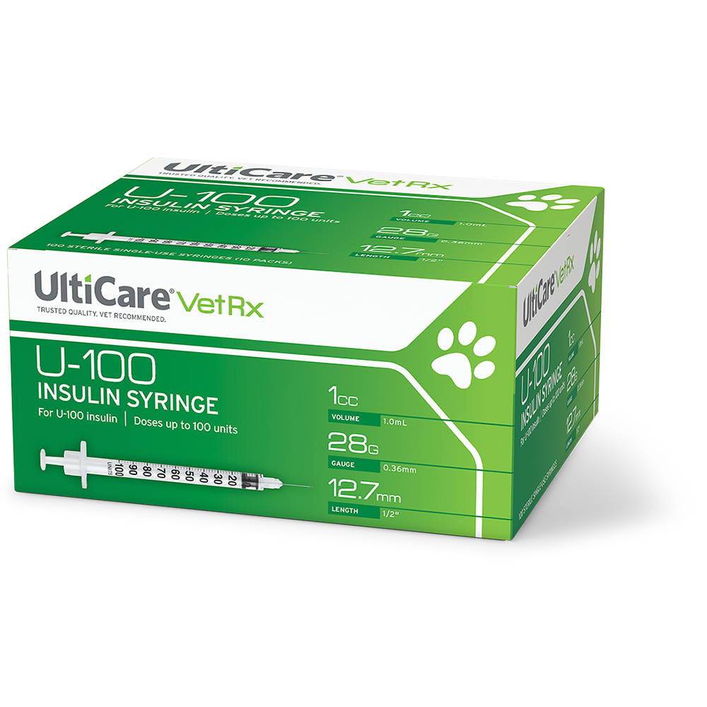 UltiCare VetRx U-100 Insulin Syringes 1 mL/cc 12.7mm (1/2") x 28G