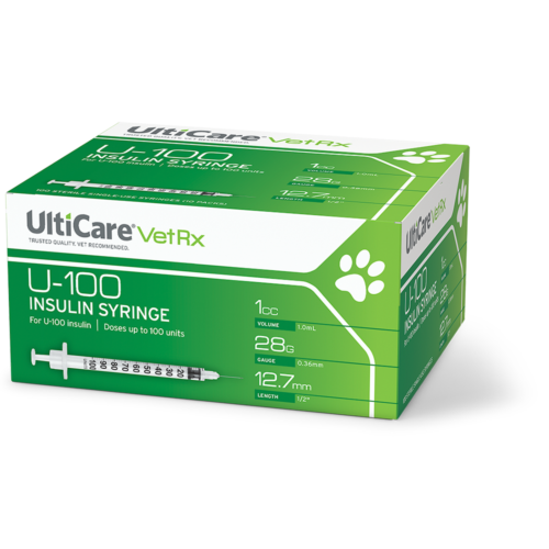 UltiCare VetRx U-100 Insulin Syringes 1 mL/cc 12.7mm (1/2") x 28G