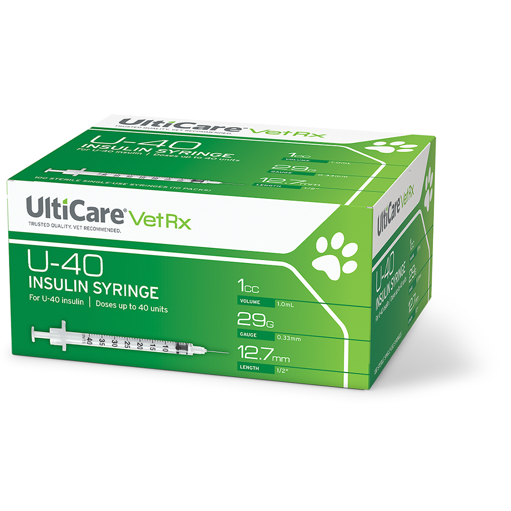 UltiCare VetRx U-40 Insulin Syringes 1 mL/cc 12.7mm (1/2") x 29G