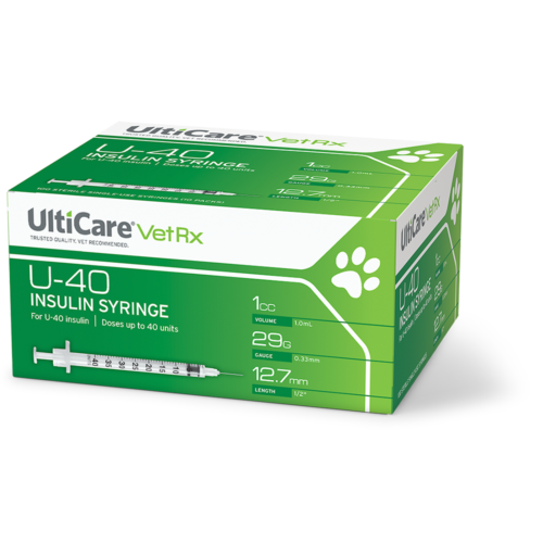 UltiCare VetRx U-40 Insulin Syringes 1 mL/cc 12.7mm (1/2") x 29G