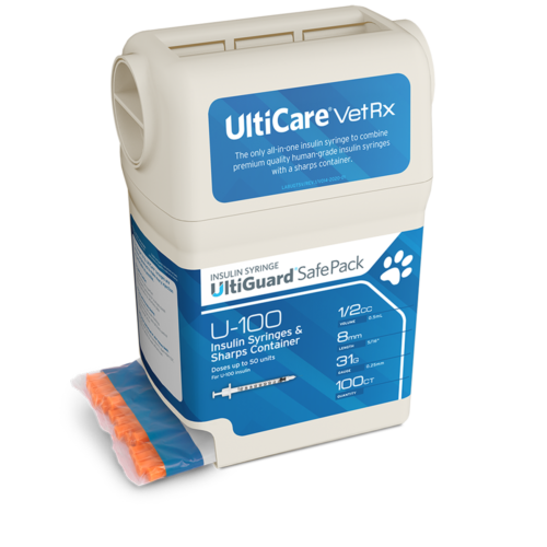 UltiCare VetRx UltiGuard Safe Pack U-100 Insulin Syringes 1/2 mL/cc 8mm (5/16") x 31G