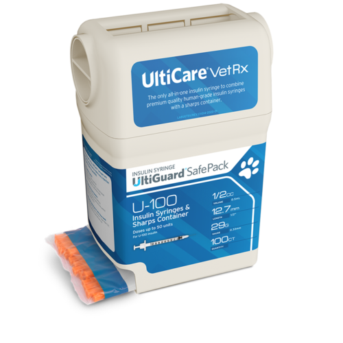 UltiCare VetRx UltiGuard Safe Pack U-100 Insulin Syringes 1/2 mL/cc 12.7mm (1/2") x 29G