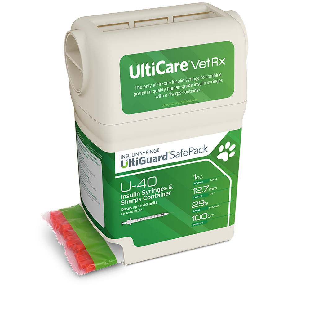 UltiCare VetRx UltiGuard Safe Pack U-40 Insulin Syringes 1 mL/cc 12.7mm (1/2") x 29G