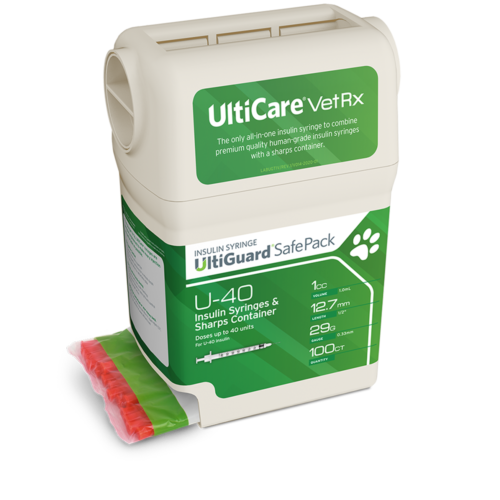 UltiCare VetRx UltiGuard Safe Pack U-40 Insulin Syringes 1 mL/cc 12.7mm (1/2") x 29G