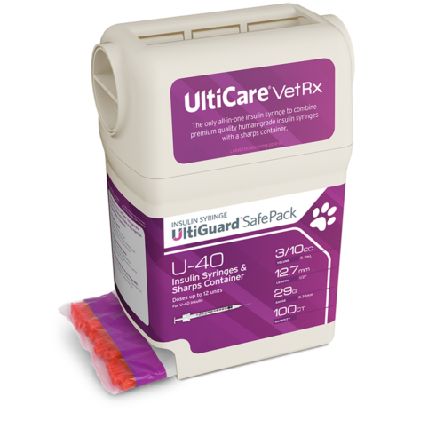 UltiCare VetRx UltiGuard Safe Pack U-40 Insulin Syringes 3/10 mL/cc 12.7mm (1/2") x 29G