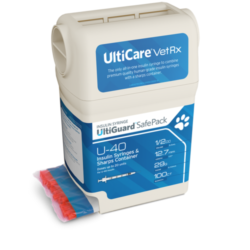 UltiCare VetRx UltiGuard Safe Pack U-40 Insulin Syringes 1/2 mL/cc 12.7mm (1/2") x 29G