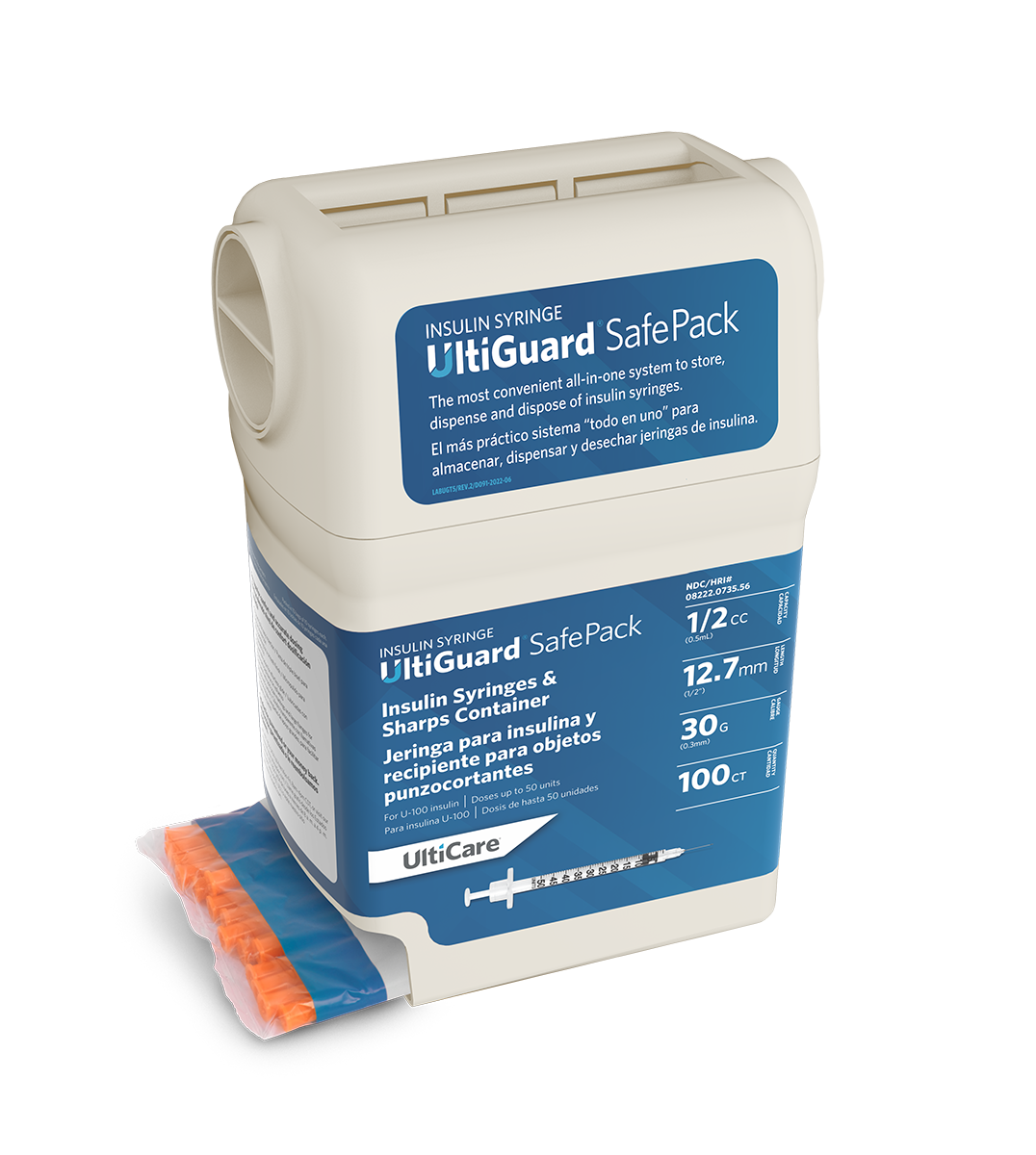 UltiGuard Safe Pack U-100 Insulin Syringes 1/2 mL/cc 12.7mm (1/2") x 30G