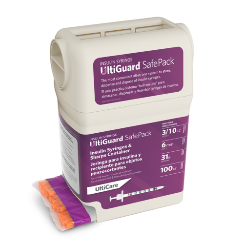 UltiGuard Safe Pack U-100 Insulin Syringes 3/10 mL/cc 6mm (1/4") x 31G
