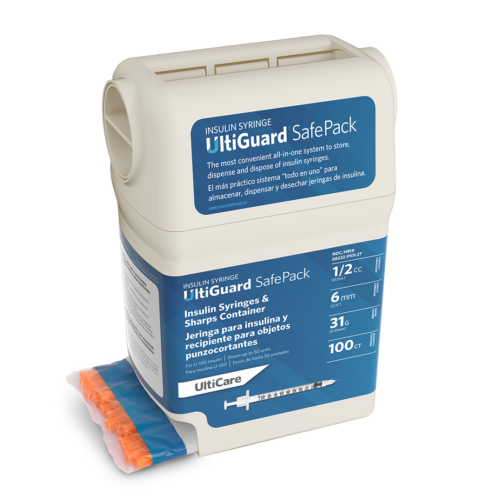 UltiGuard Safe Pack U-100 Insulin Syringes 1/2 mL/cc 6mm (1/4") x 31G