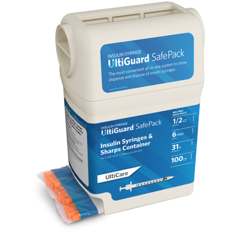 UltiGuard Safe Pack U-100 Insulin Syringes 1/2 mL/cc 6mm (1/4") x 31G