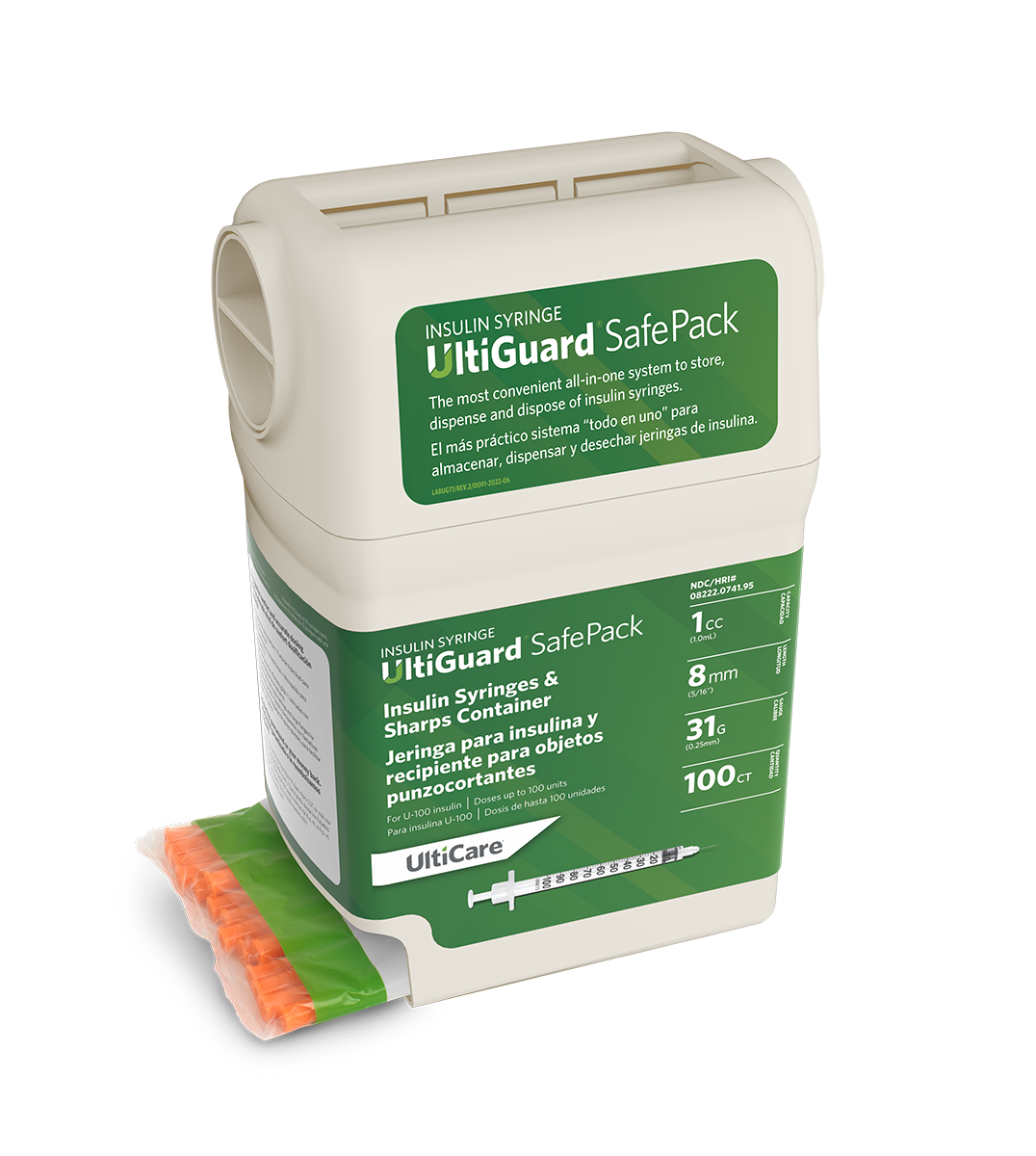 UltiGuard Safe Pack U-100 Insulin Syringes 1 mL/cc 8mm (5/16") x 31G