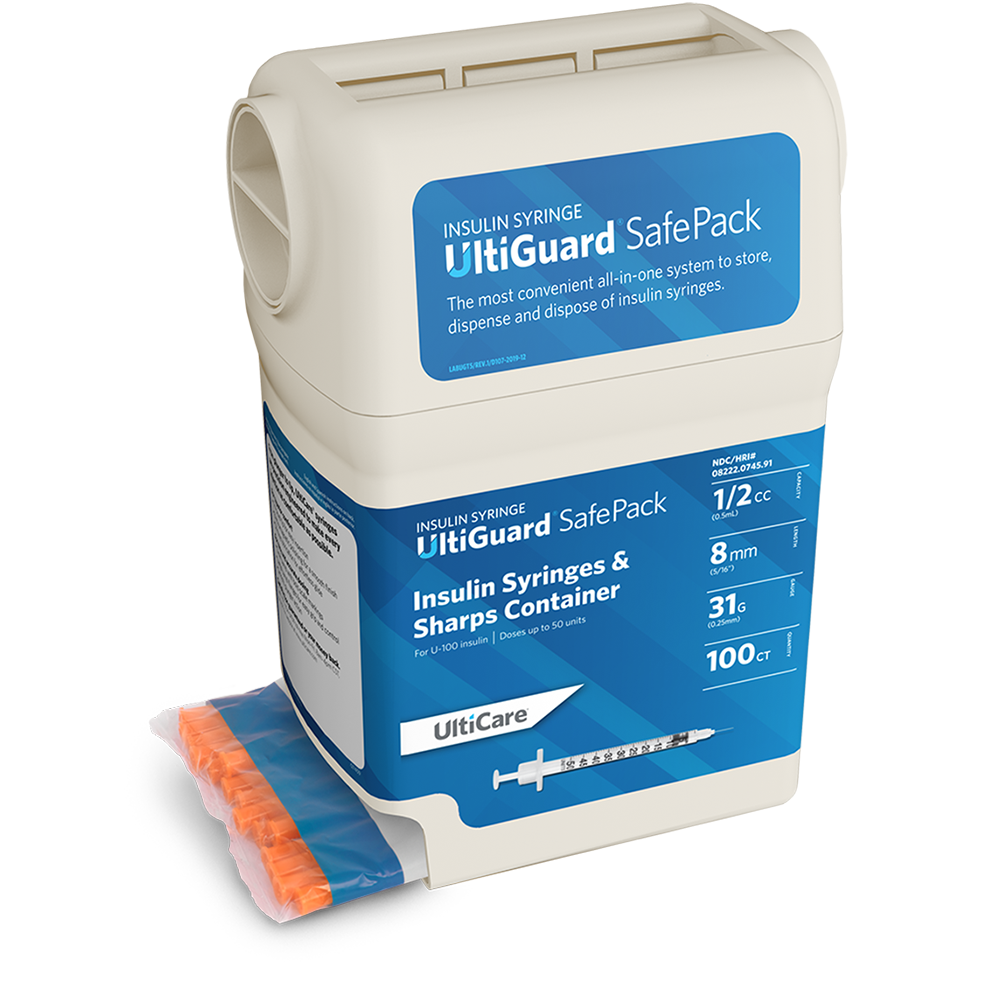UltiGuard Safe Pack U-100 Insulin Syringes 1/2 mL/cc 8mm (5/16") x 31G