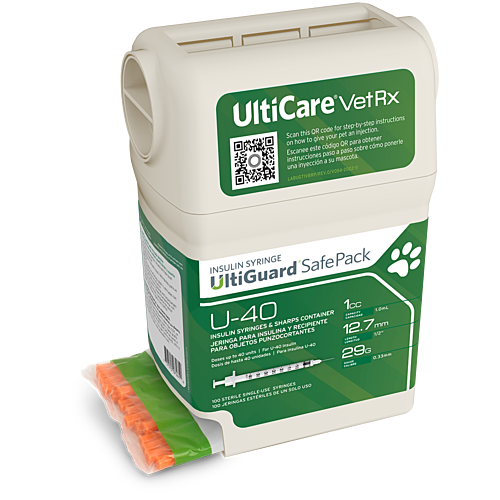 UltiCare VetRx UltiGuard Safe Pack U-40 Insulin Syringes 1 mL/cc 12.7mm (1/2") x 29G