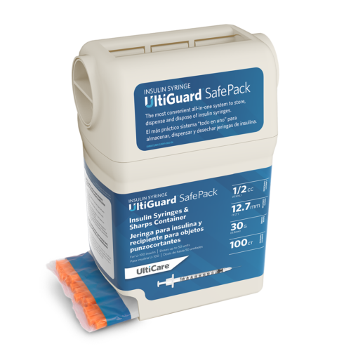 UltiGuard Safe Pack U-100 Insulin Syringes 1/2 mL/cc 12.7mm (1/2") x 30G