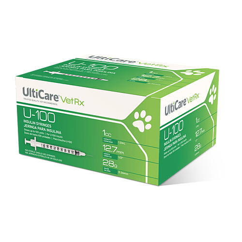 UltiCare VetRx U-100 Insulin Syringes 1 mL/cc 12.7mm (1/2") x 28G