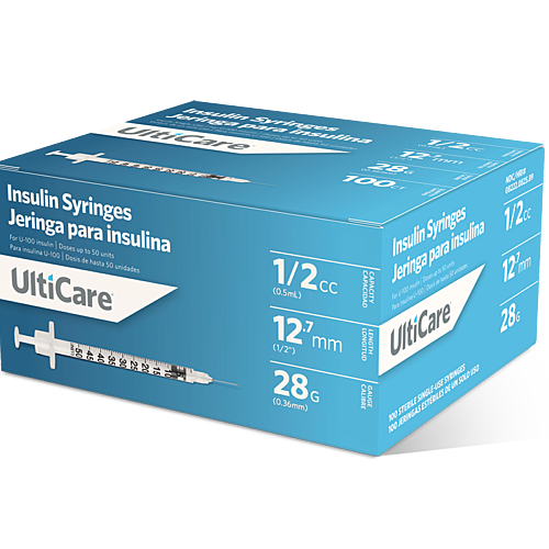 UltiCare U-100 Insulin Syringes 1/2 mL/cc 12.7mm (1/2") x 28G