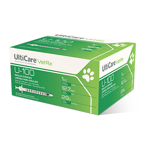 UltiCare VetRx U-100 Insulin Syringes 1 mL/cc 12.7mm (1/2") x 29G