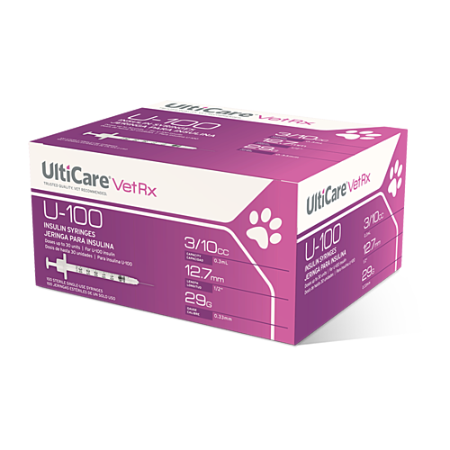 UltiCare VetRx U-100 Insulin Syringes 3/10 mL/cc 12.7mm (1/2") x 29G