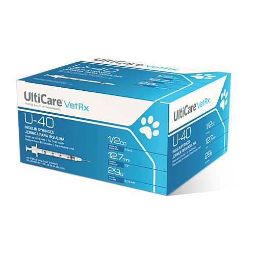UltiCare VetRx U-40 Insulin Syringes 1/2 mL/cc 12.7mm (1/2") x 29G