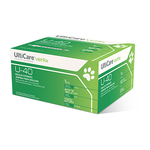 UltiCare VetRx U-40 Insulin Syringes 1 mL/cc 12.7mm (1/2") x 29G