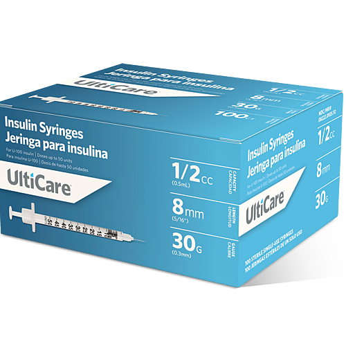 UltiCare U-100 Insulin Syringes 1/2 mL/cc 8mm (5/16") x 30G