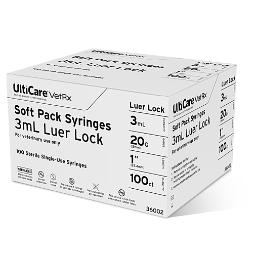UltiCare VetRx Soft Pack Syringe with Needle 3mL x 20G x 25.4mm (1") Luer Lock