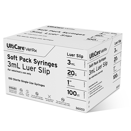 UltiCare VetRx Soft Pack Syringe with Needle 3mL x 20G x 25.4mm (1") Luer Slip