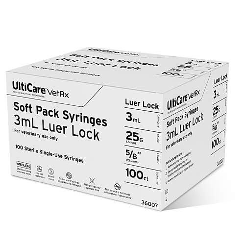 UltiCare VetRx Soft Pack Syringe with Needle 3mL x 25G x 15.9mm (5/8") Luer Lock