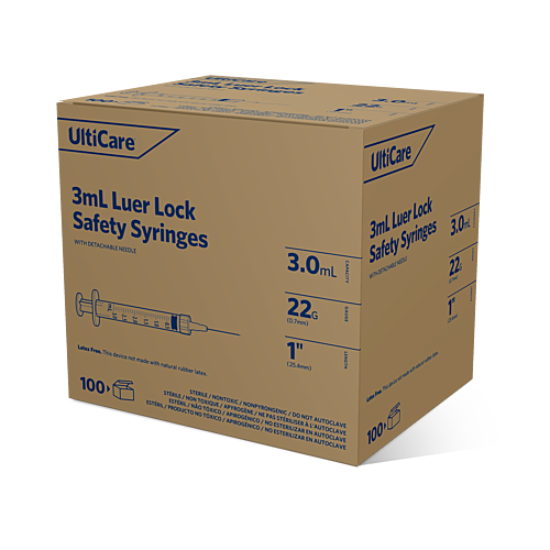 UltiCare Safety Syringes 3 mL 25.4mm (1") x 22G