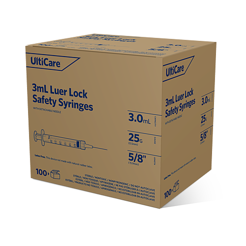 UltiCare Safety Syringes 3 mL 15.9mm (5/8") x 25G