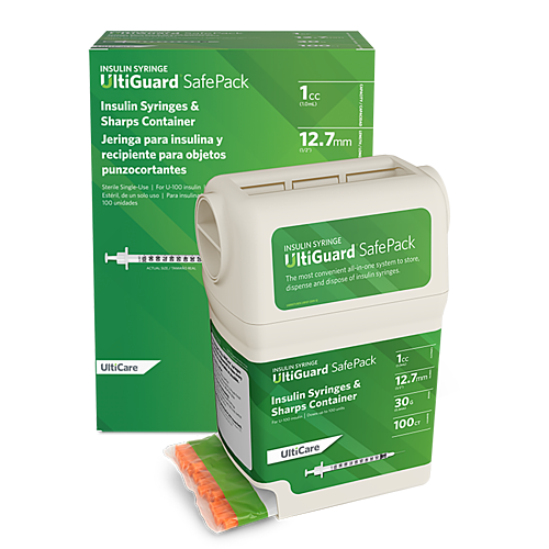 UltiGuard Safe Pack Sharps Container & Mail-Back Disposal Kit U-100 Insulin Syringes 1 mL/cc 12.7mm (1/2") x 30G