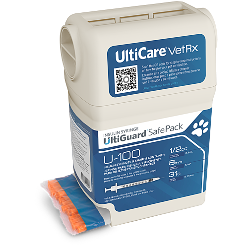 UltiCare VetRx UltiGuard Safe Pack U-100 Insulin Syringes 1/2 mL/cc 8mm (5/16") x 31G