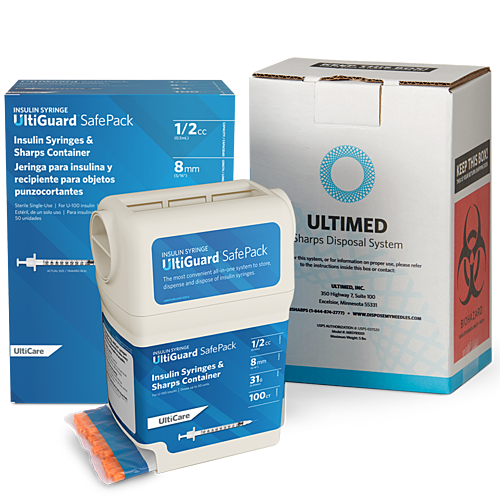 UltiGuard Safe Pack Sharps Container and Mail-Back Disposal Kit U-100 Insulin Syringes